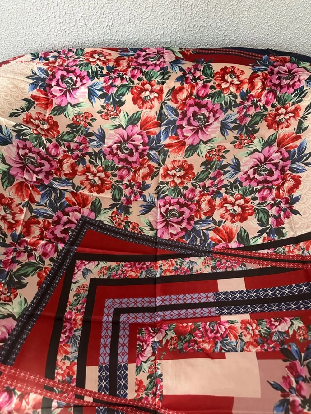 Johnny Was Pink Red Floral Silk Scarf